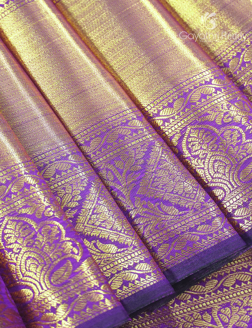 Semi Kanchipuram Silk Saree in Parrot Green and Deep Purple