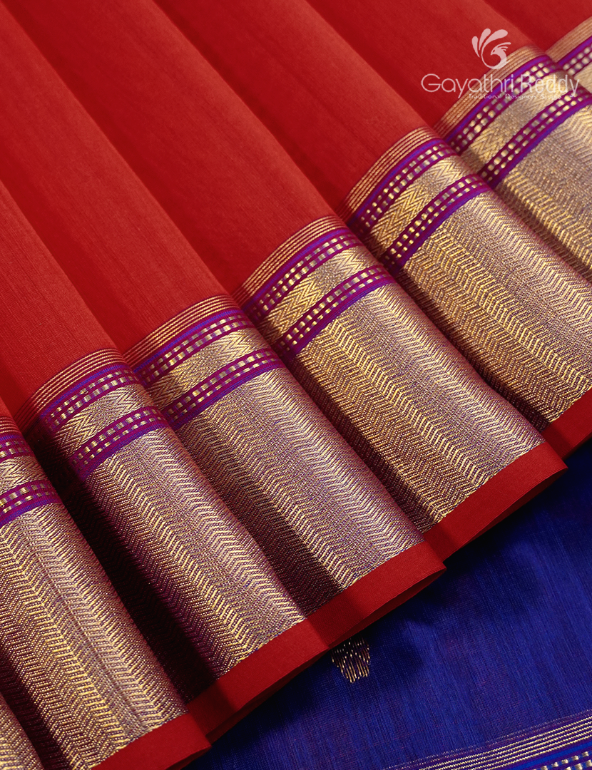 Pure Chanderi Sico Saree in Rani Pink and Royal blue