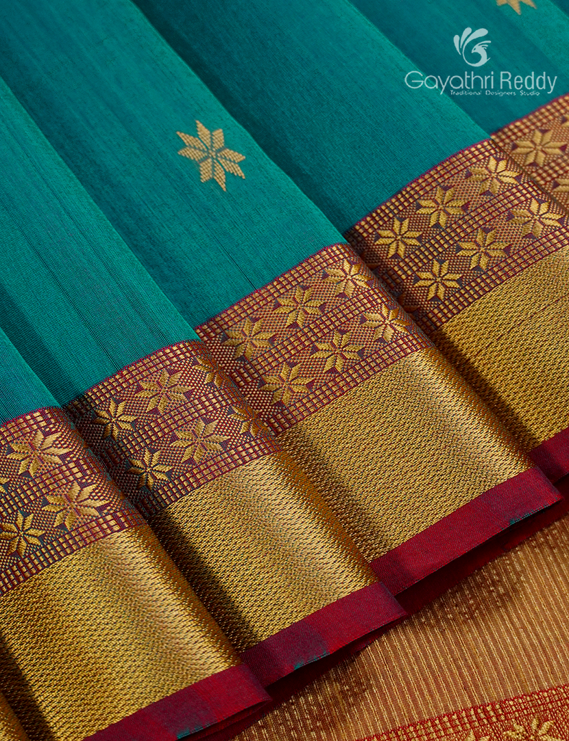 Pure Chanderi Sico Saree in Rama Green and Mustard