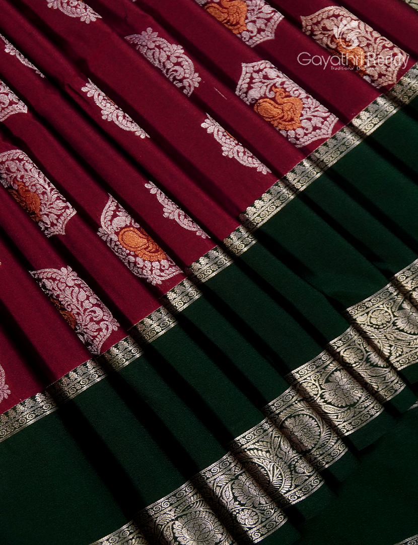 Soft Silk Saree in Deep Maroon and Deep Green