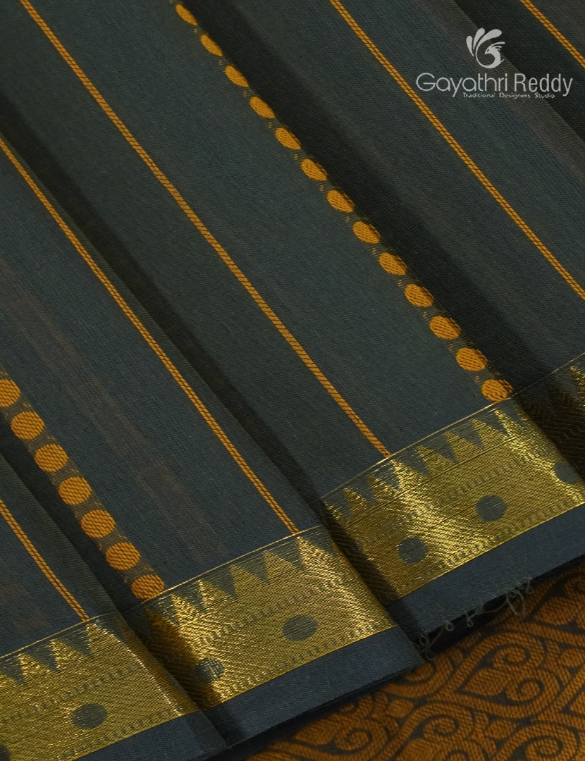 Pure Kanchi Cotton Saree in Slate Black