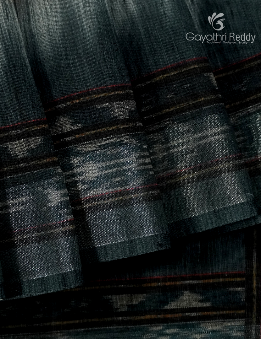 Linen Silk Saree in White and Black