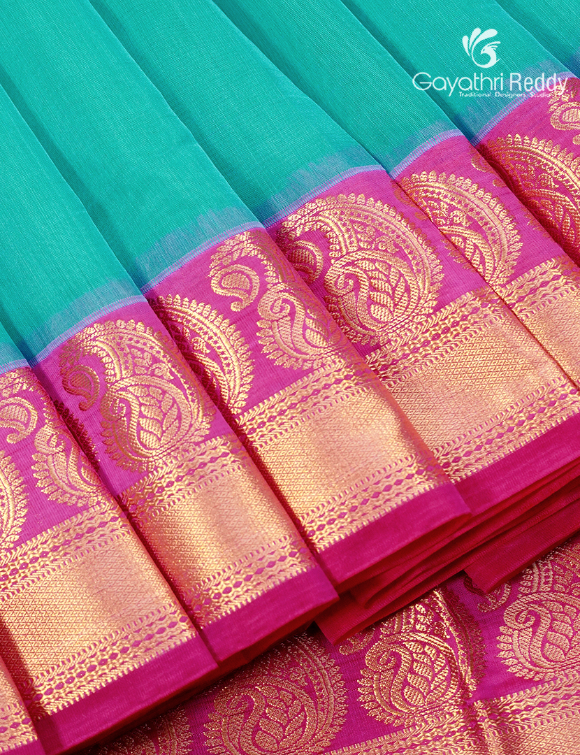Pure Kanchi Sico Saree in Sea Blue and Rani Pink