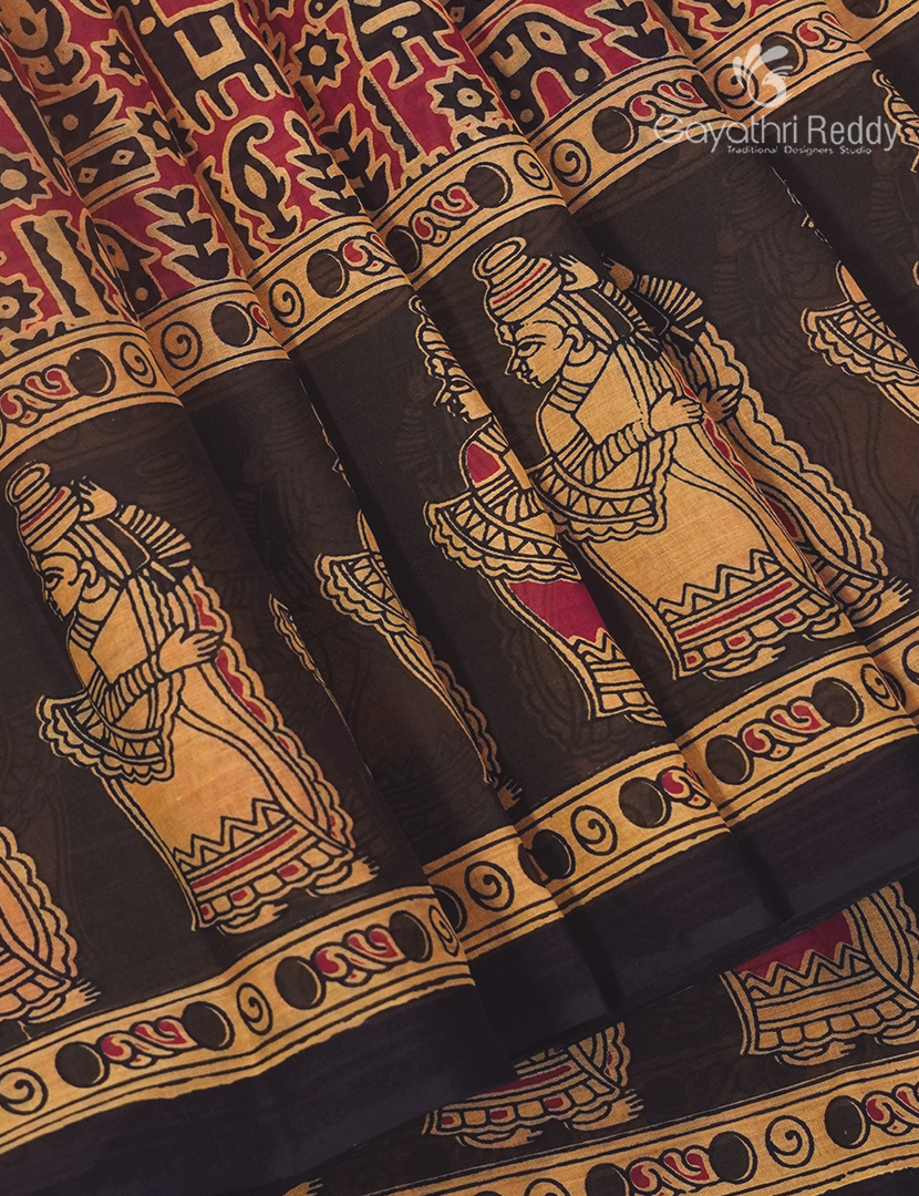 Pure MulMul Cotton Saree in Maroon and Black