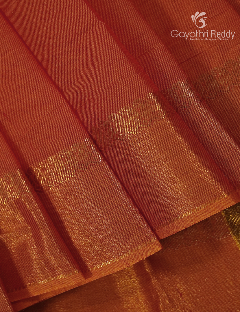 Pure Kanchi Cotton Saree in Orange