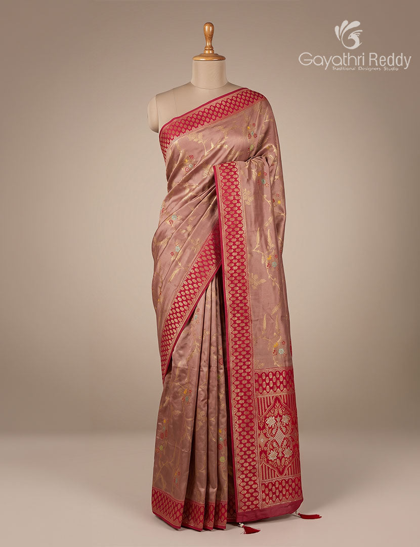 Semi Kanchipuram Silk Fancy  Saree in Copper and Rani Pink