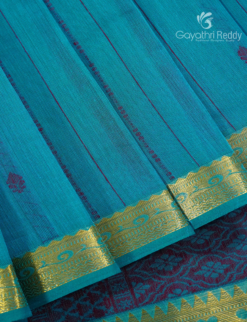 Pure Kanchi Cotton Saree in Rama Blue