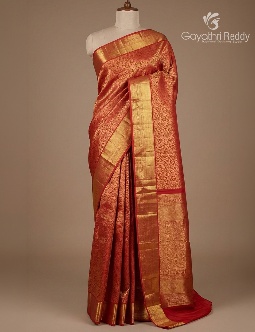 Pure  Kanchipuram Silk Saree in Bridal Red ( Brocade Pattern )