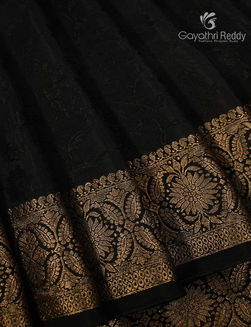 Semi Mysore Crepe Saree in Black