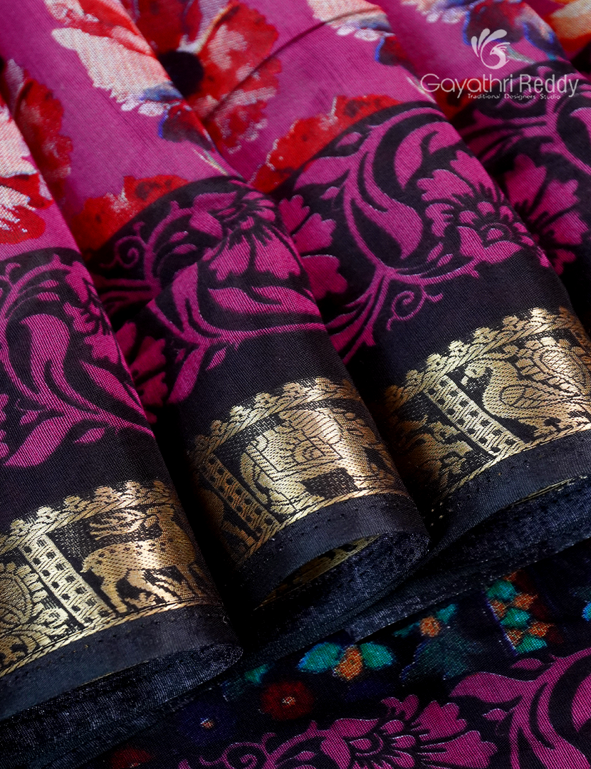 Vidharbha Sico Saree in Fuchsia Pink and Deep Navy Blue