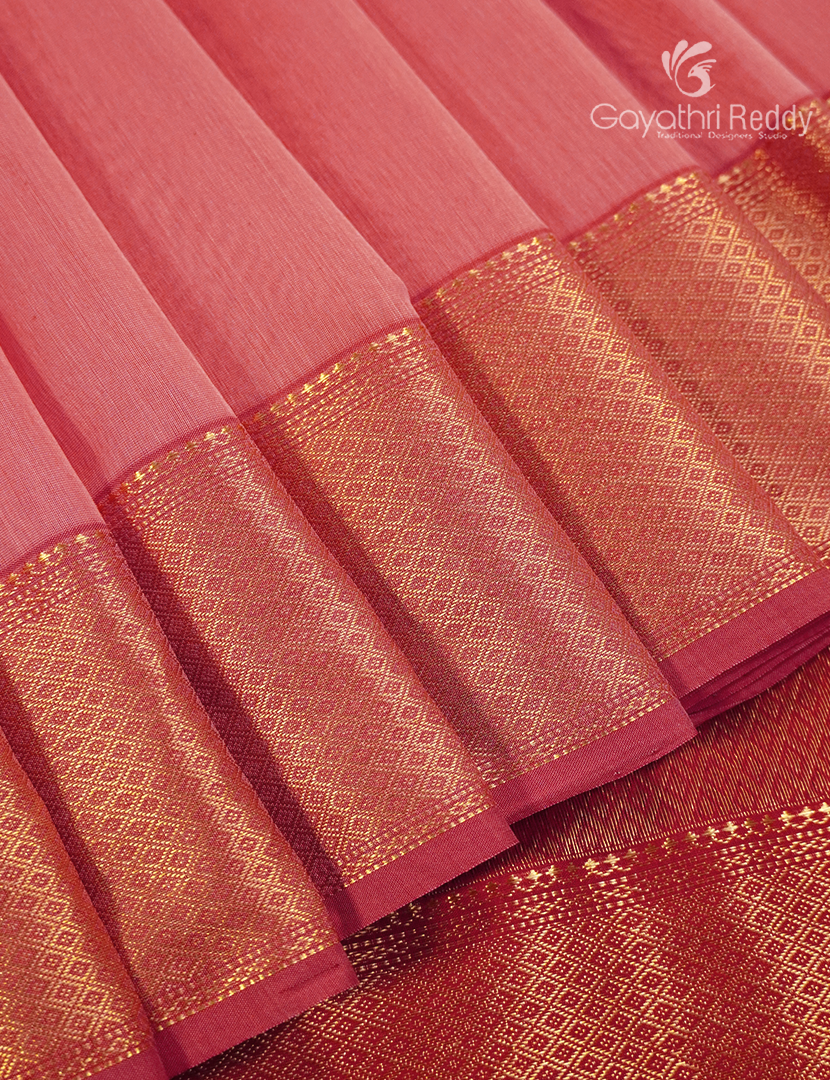 Pure Chanderi Sico Saree in Peach and Red