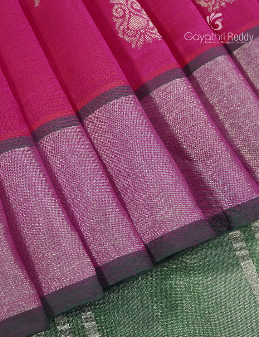 Pure Arani Sico Saree in Lotus Pink and Mango Green