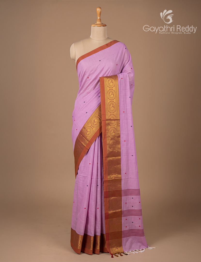 Pure Handloom Cotton Saree Baby Onion Pink