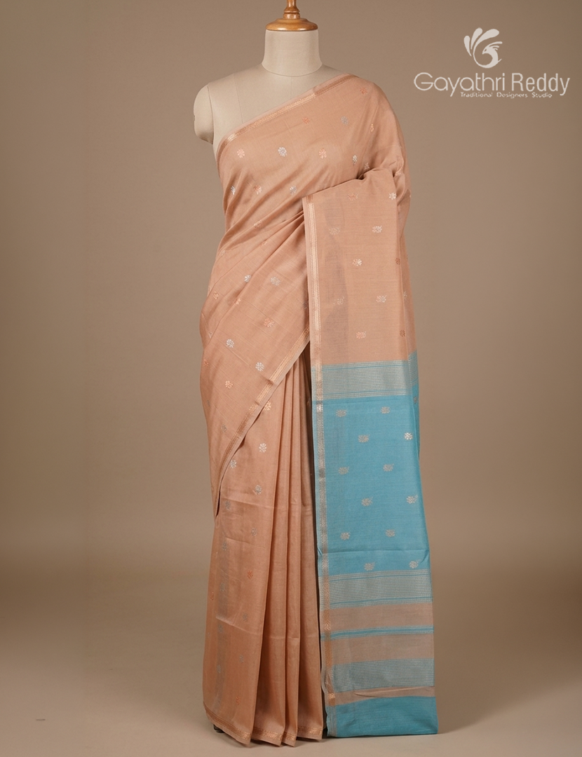 Kanchipuram Sico Saree in Pastel Peach and Sky Blue