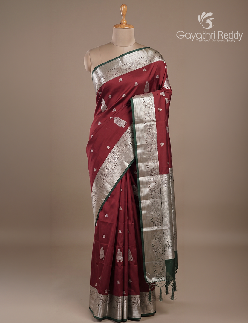 Soft Silk Saree in Deep Maroon and Deep Green