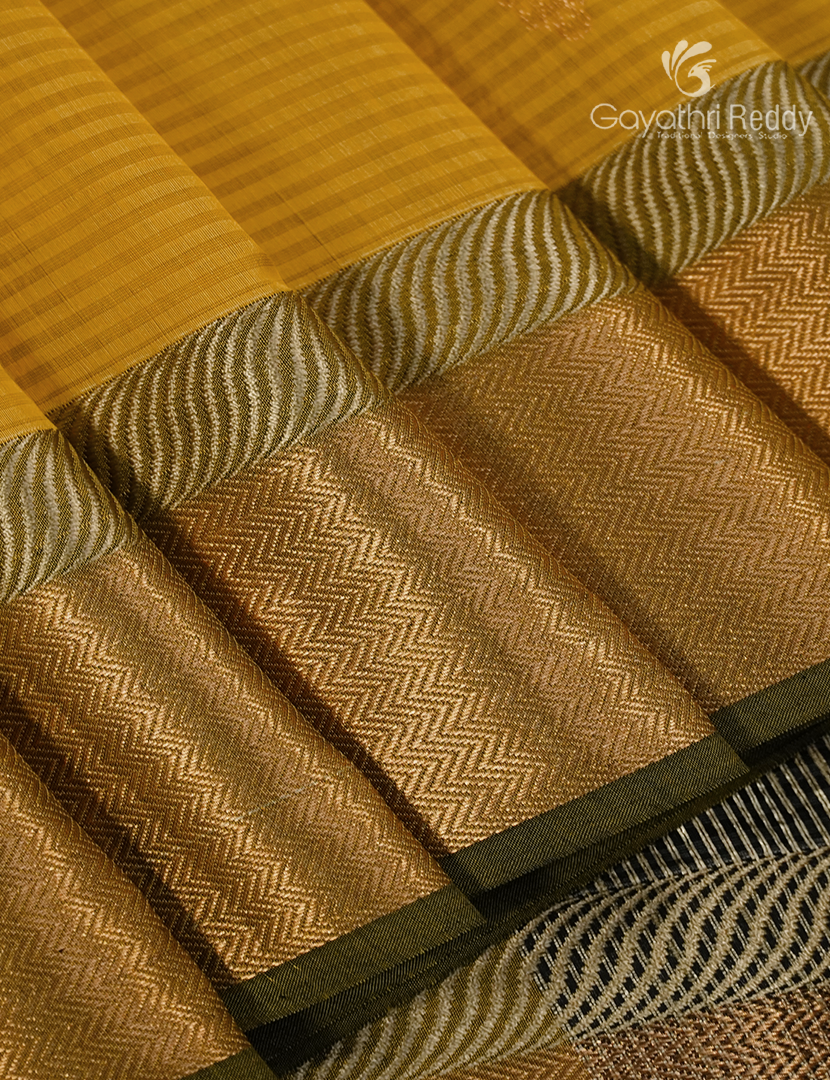 Pure Chanderi Sico Saree in Mustard and Black