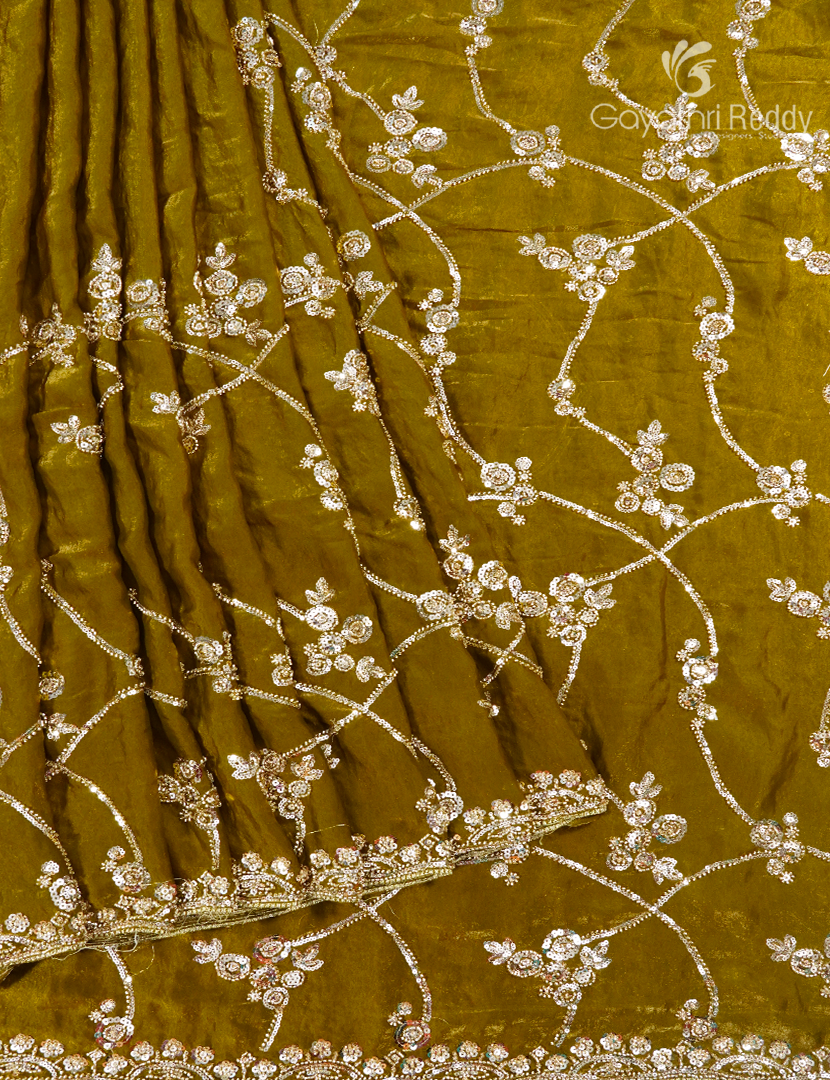 Tissue Fancy Saree in Mehendi Green