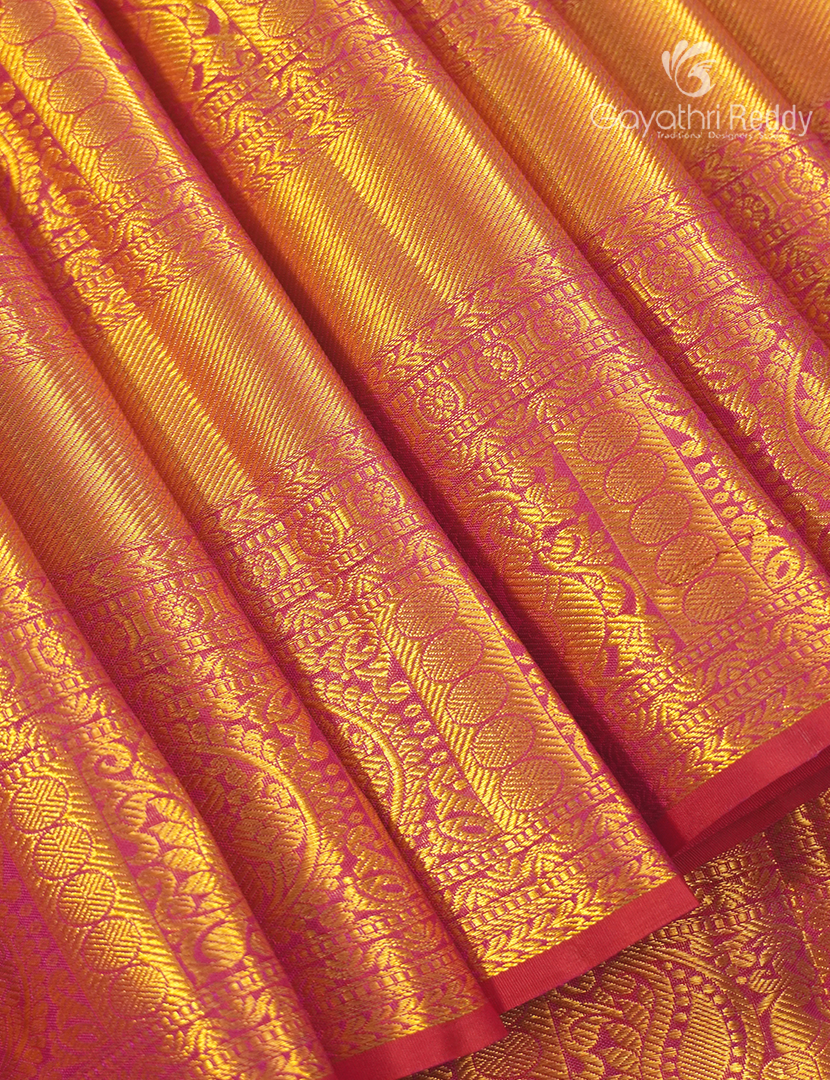 Pure Kanchipuram Silk Bridal Saree in Peach and Rani Pink