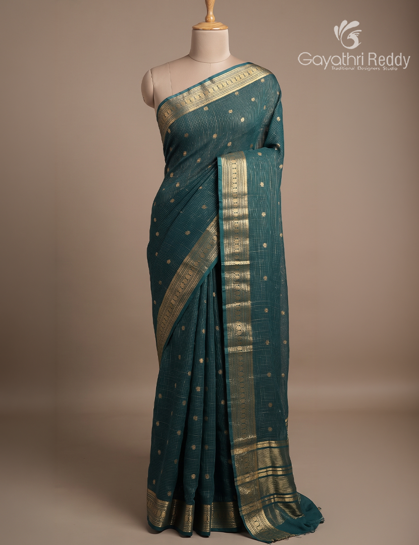 Semi Mysore Crepe Saree in Bottle Green