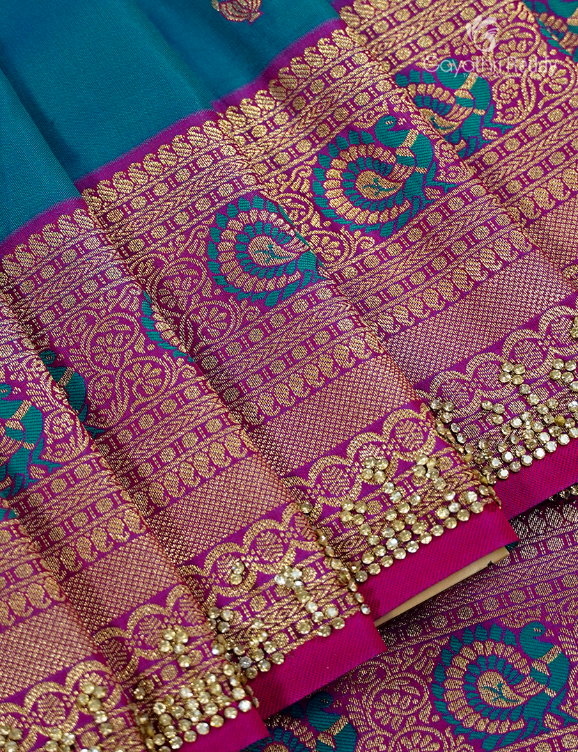 Semi Kanchipuram Silk Fancy  Saree in Peacock Blue and Magenta
