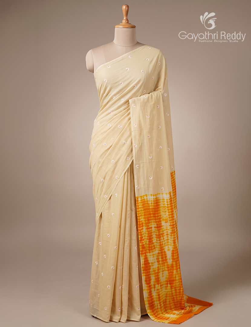 Pure MulMul Cotton Saree in Cream