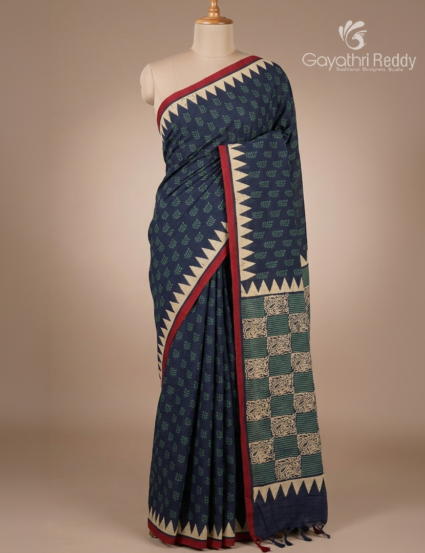 Vidharbha Cotton Saree in Indigo Blue