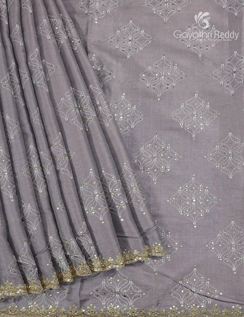 Pure Desi Tussar Fancy Saree in Pastel Grey
