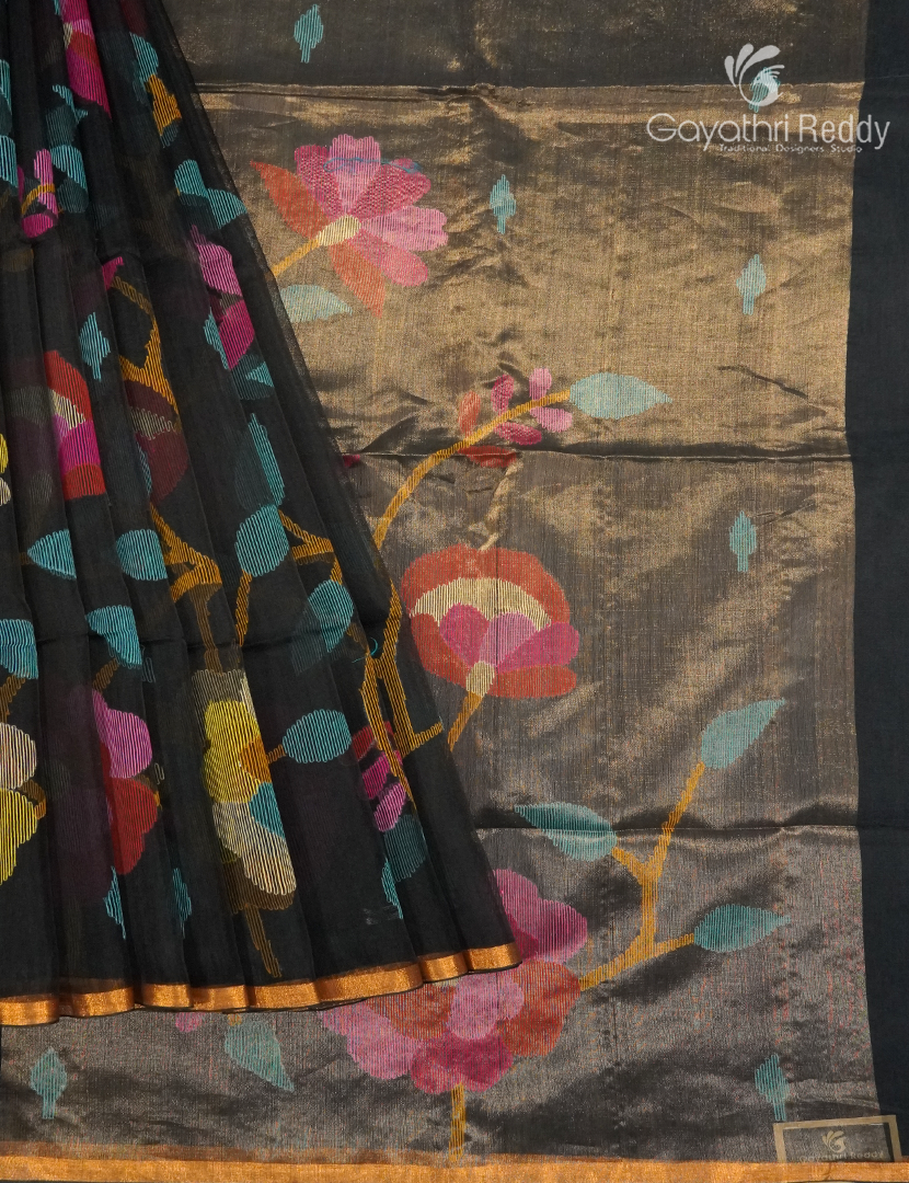 Pure Jamdani Kora Saree in Black