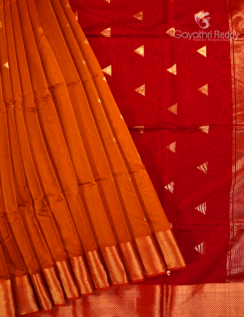 Pure Chanderi Sico Saree in Orange and Red