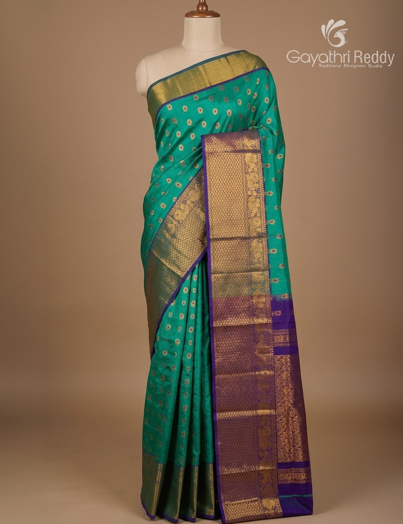 Pure Uppada Silk Saree in Sea Foam Green and Violet