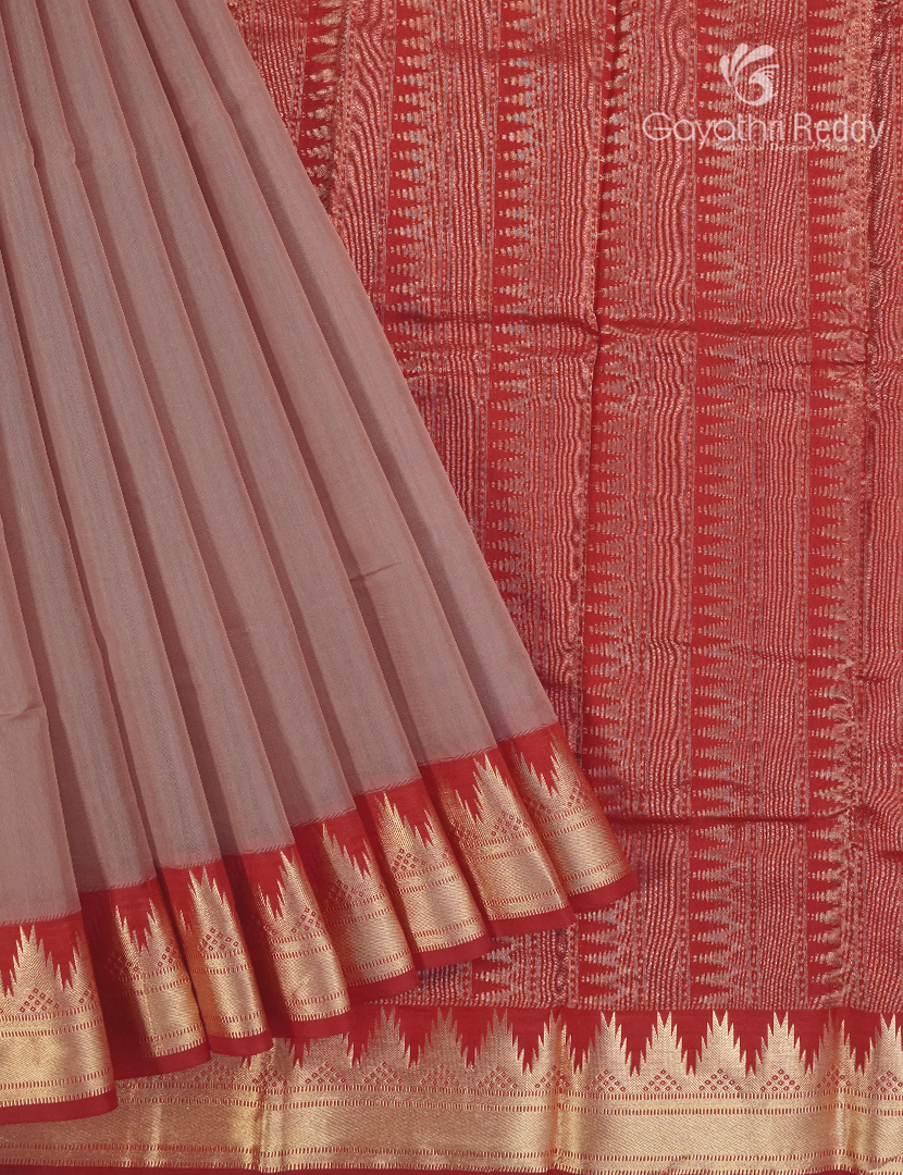 Pure Kanchipuram Sico Saree in Pastel Blush Pink and Red