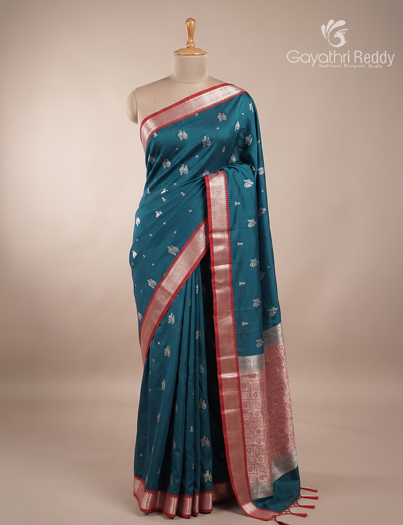 Soft Silk Saree in Deep Peacock Blue and Deep Magenta