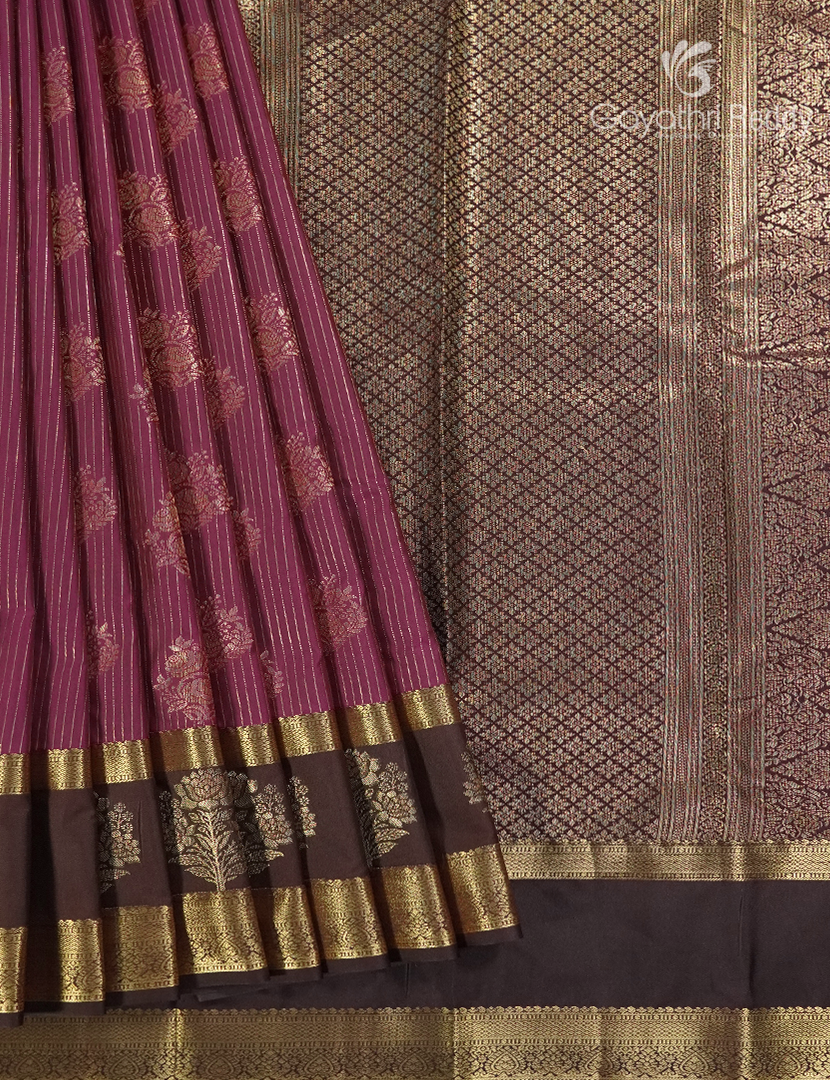 Semi Kanchipuram Silk Saree in Magenta Pink and Brown
