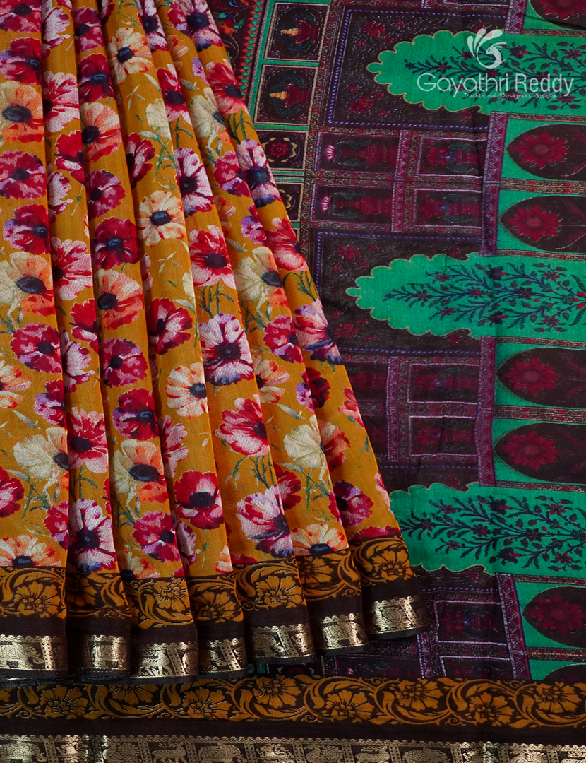 Vidharbha Sico Saree in Mustard and Brown