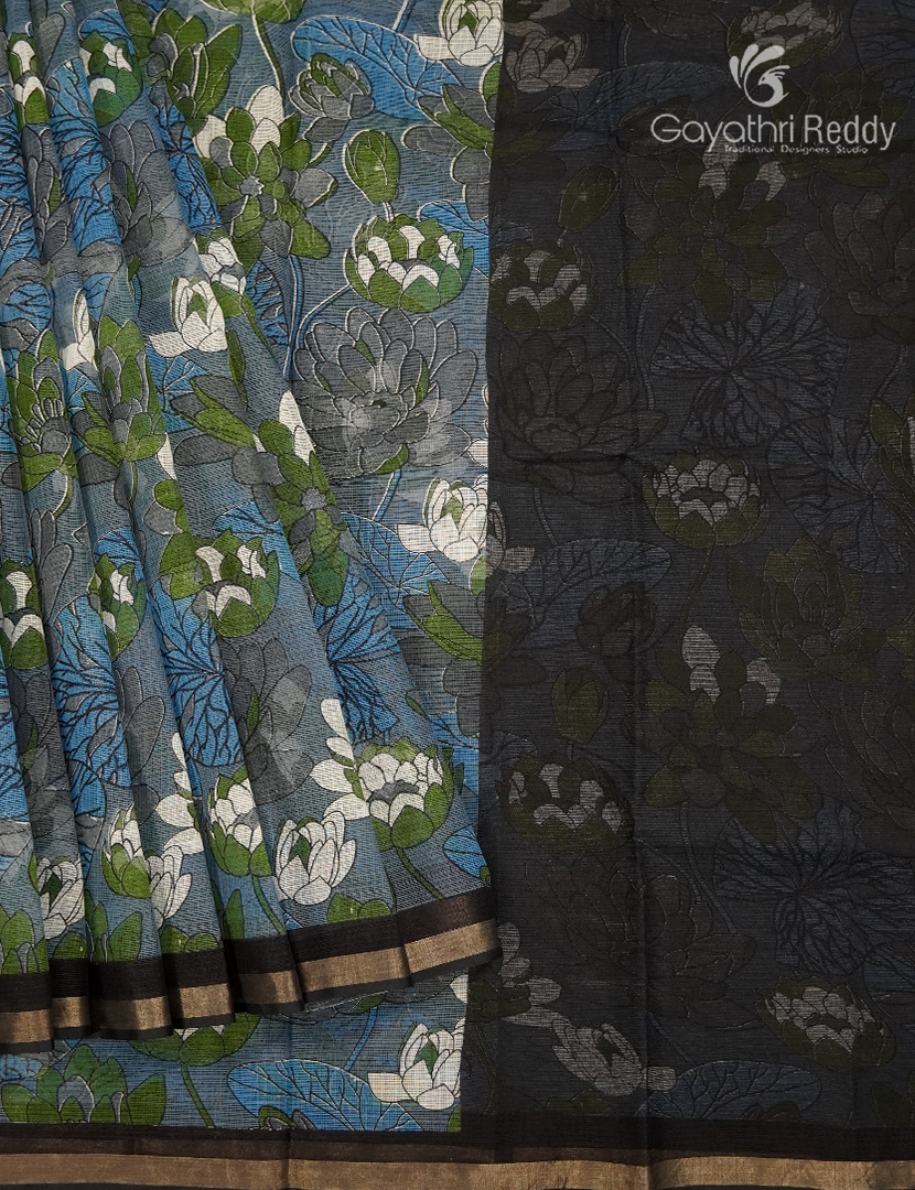 Premium Quality Cotton Kota Saree  in Concrete Grey and Black