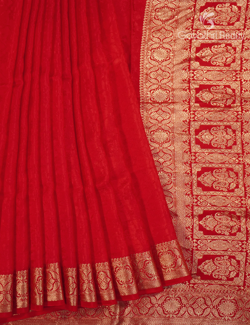 Semi Mysore Crepe Saree in Red