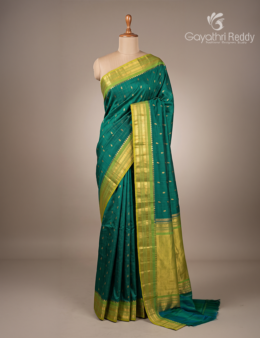 Pure Gadwal Silk Saree in Mango Green and Parrot Green