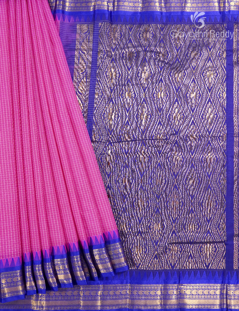 Pure Gadwal Cotton Saree in Baby Pink and Royal Blue