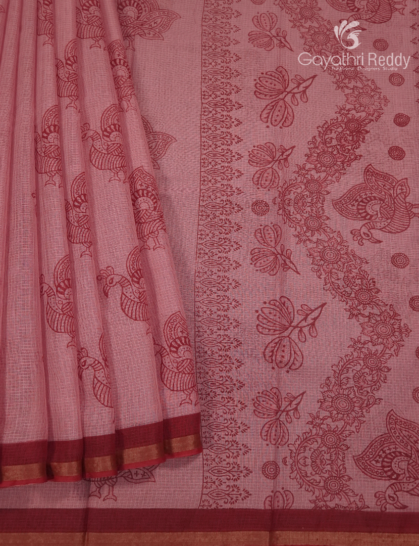 Premium Quality Cotton Kota Saree in Pastel Peach