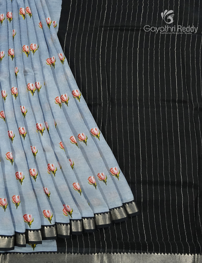 Mangalagiri Pattu Saree in Light Grey and Black