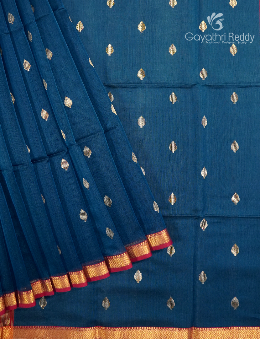 Pure Chanderi Sico Saree in Deep Peacock Blue