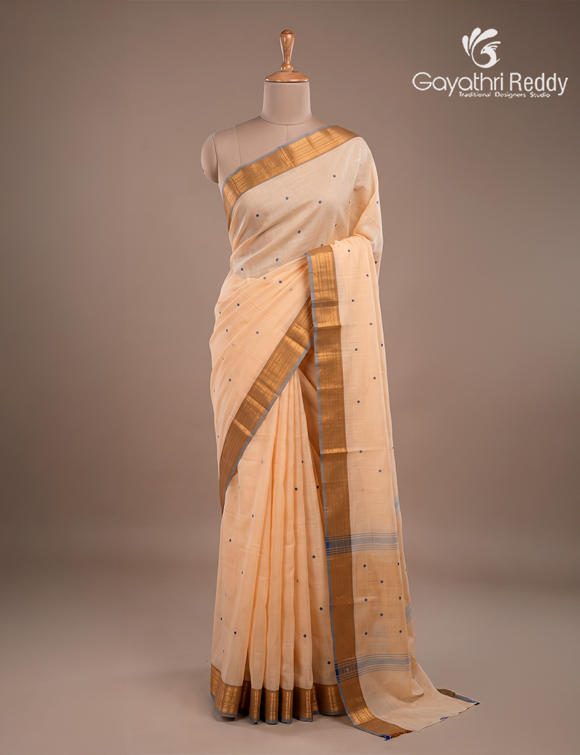 Pure Handloom Cotton Saree in Light Peach