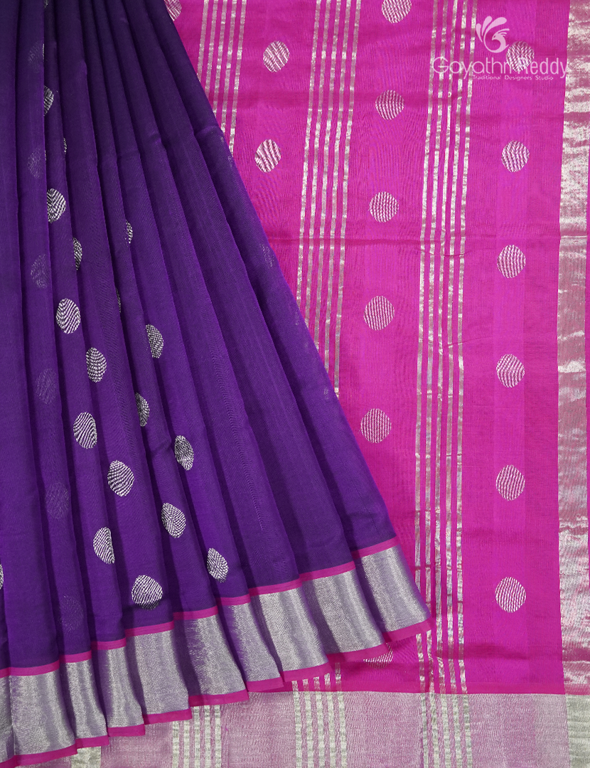 Pure Arani Sico Saree in Deep Violet and Baby Pink