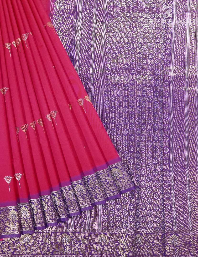 Semi Kanchipuran Silk Saree in Fuchsia Pink and Purple