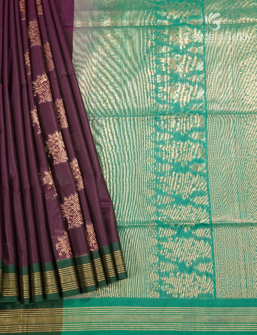 Kanchipuram Sico Saree in Deep Burgundy and Sea Green