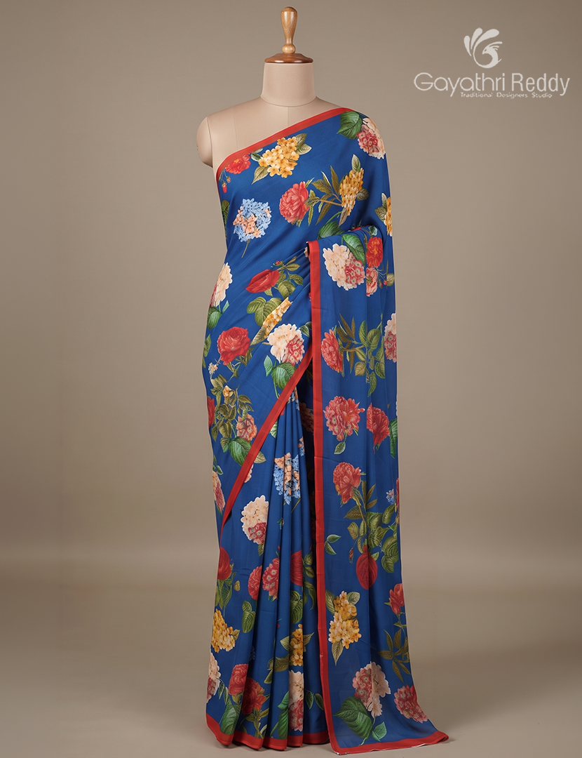 Pure Crepe Silk Saree in Blue