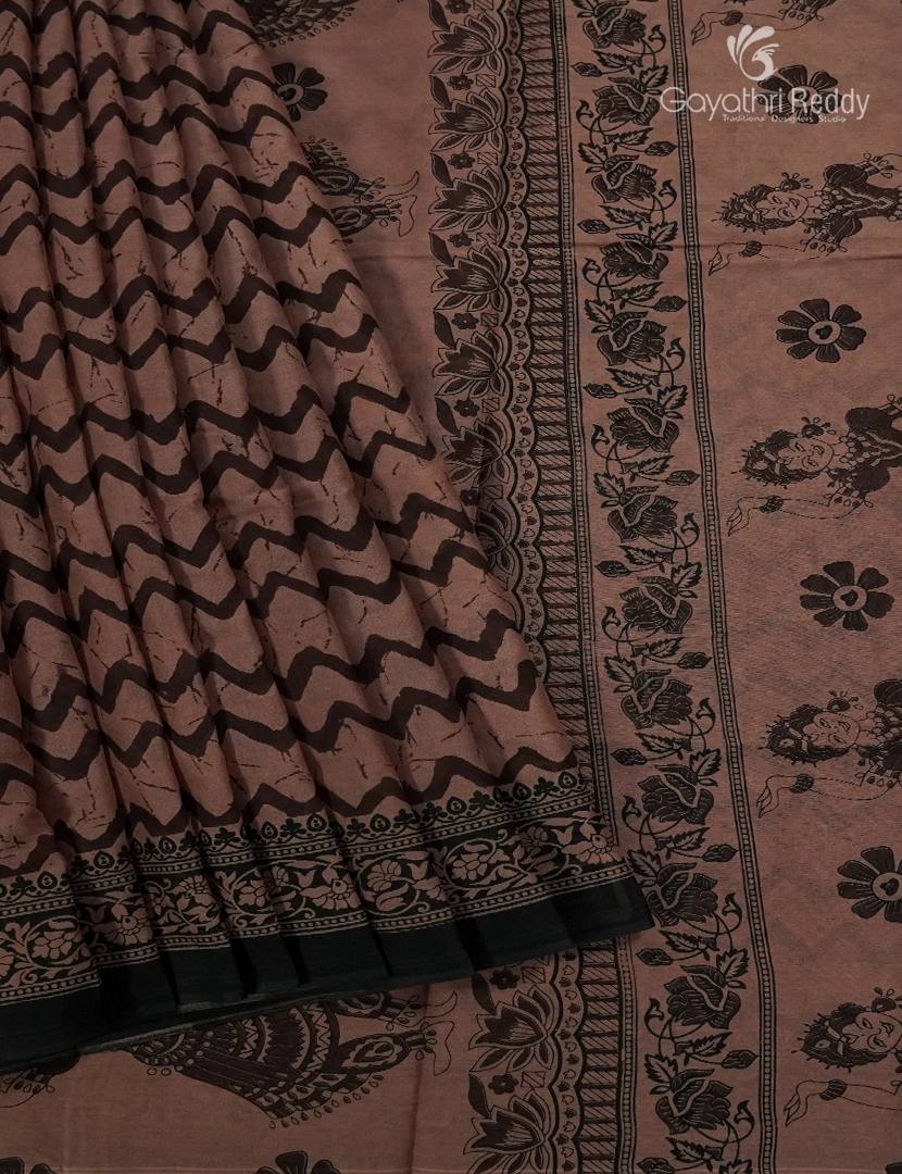 Pure MulMul Cotton Saree in Brown and Black