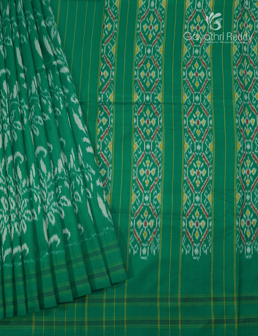 Pure Ikat Silk Saree in Emerald Green