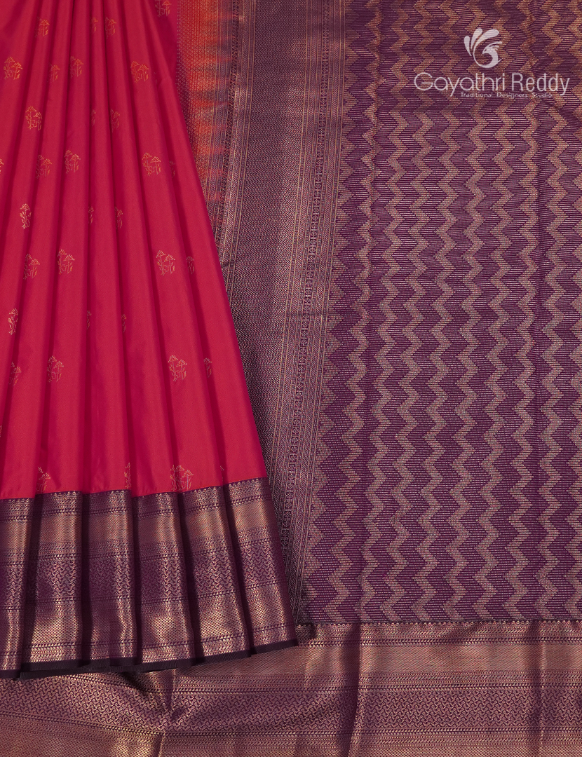Semi Kanchipuram Silk Saree in Deep Pink and Deep Purple