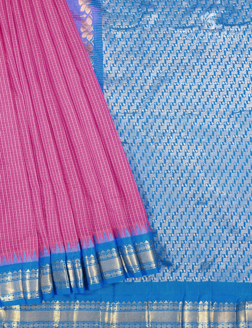 Pure Gadwal Cotton Saree in Lotus Link and Sky Blue